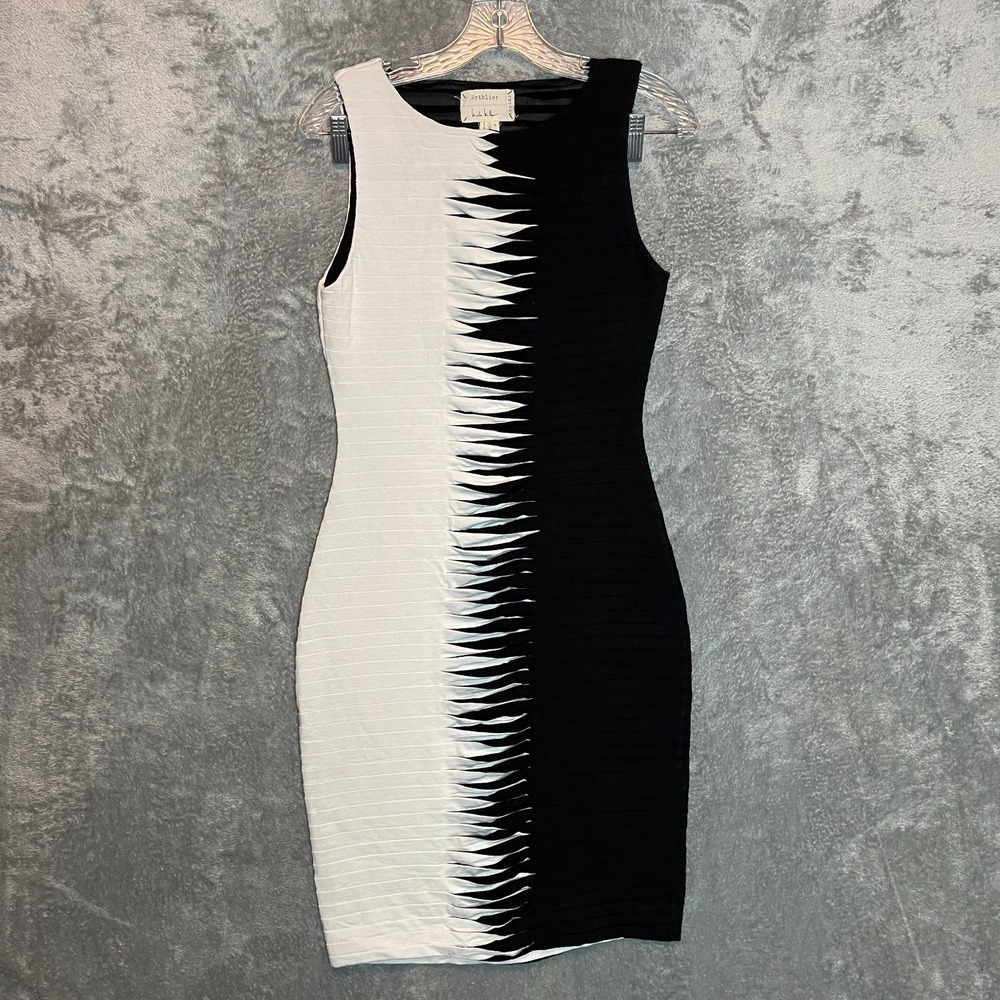 Artelier x Nicole Miller Women Monochrome Sheath Midi Dress‎ S Elevated Office